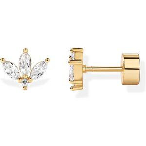 Gold Lotus Stud Earrings Cubic Zirconia Flat Back Helix Cartilage Jewelry